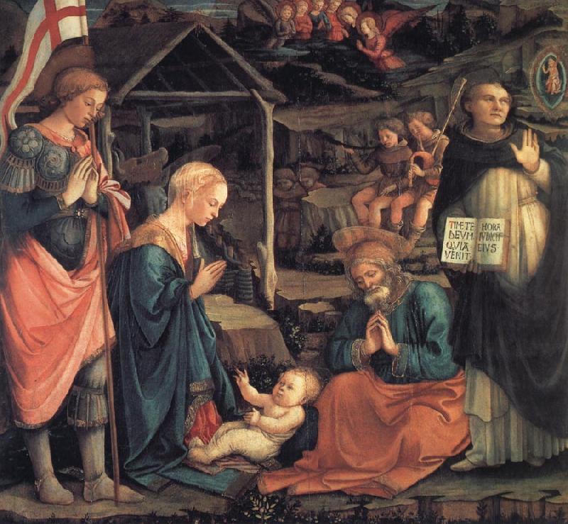 Fra Filippo Lippi The Adoration of the Infant Jesus with St George and St Vincent Ferrer oil painting picture